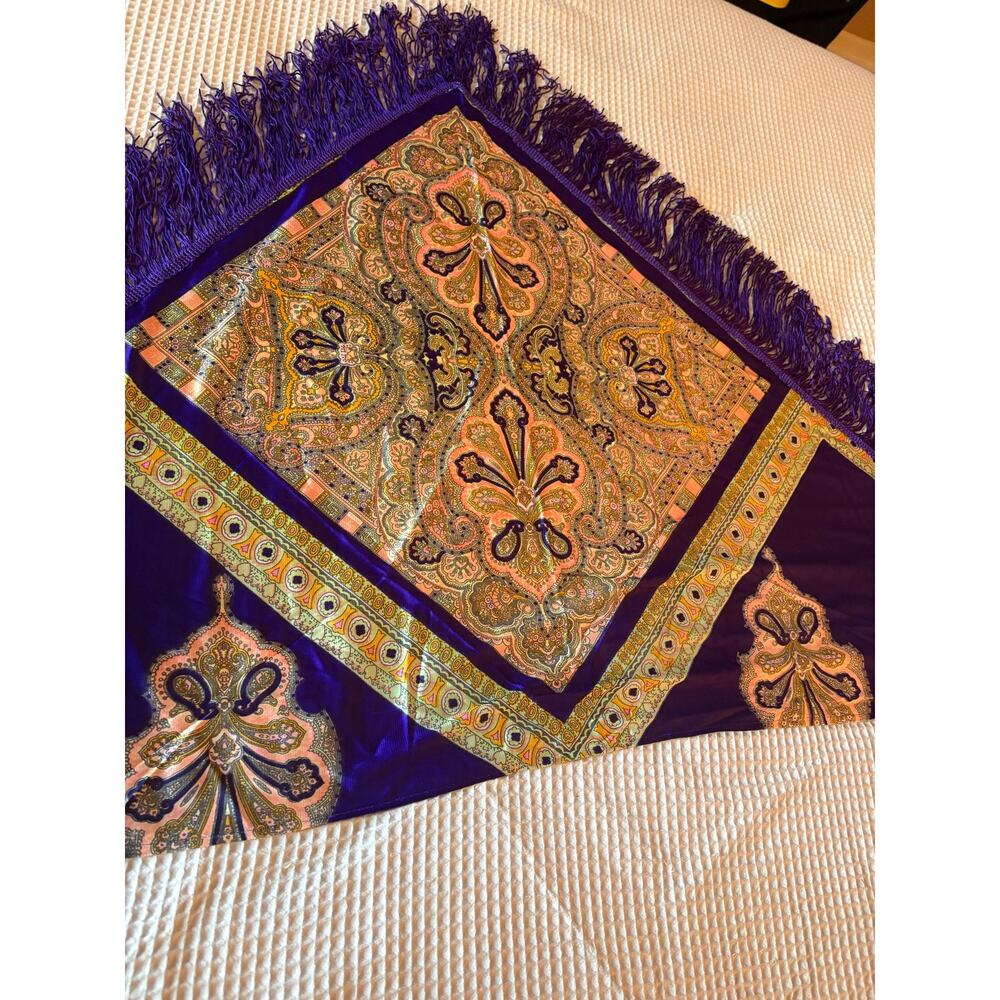 Vintage Purple Paisley Fringe Scarf Shawl 55" Boho Retro Floral - Picture 7 of 11